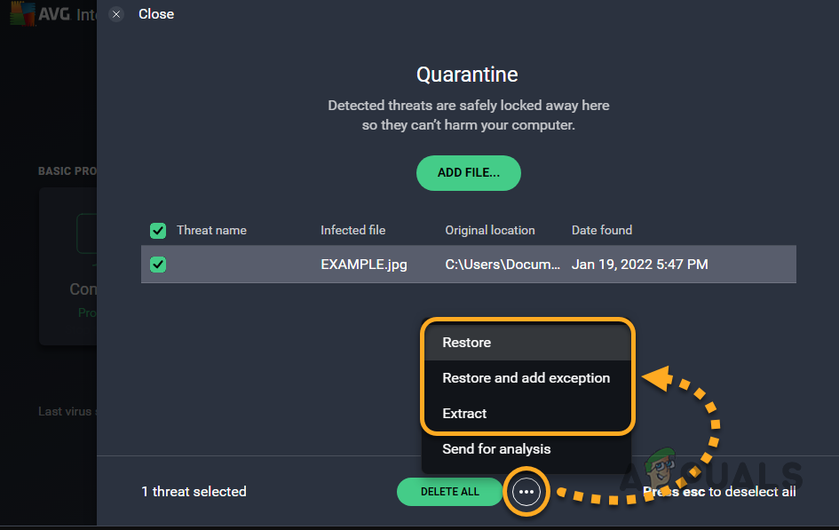 AVG'de Karantinaya Alınmış Dosyayı Geri Yükleme